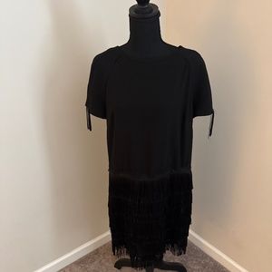 Black half-fringed formal dress